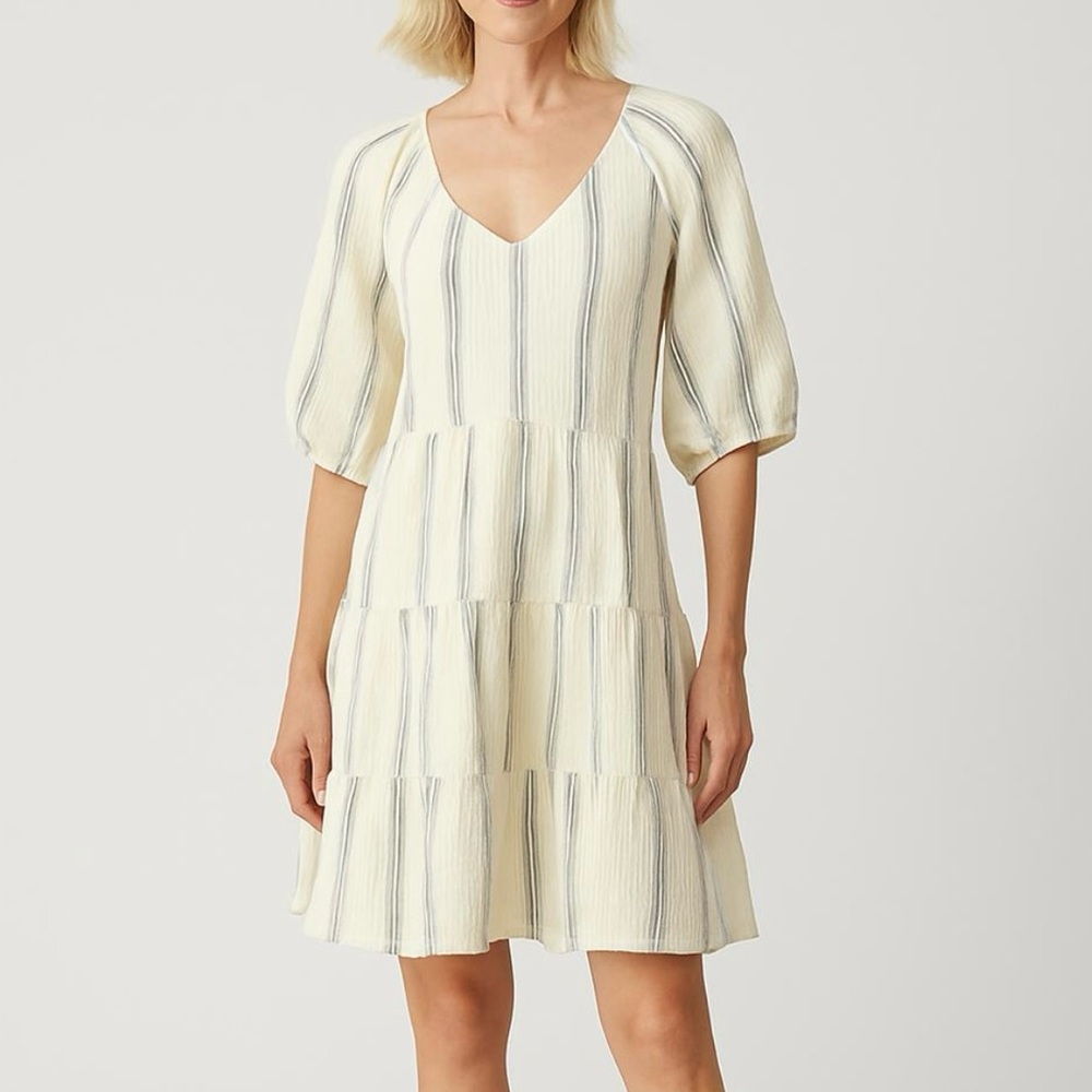 Evereve V-Neck Dress with Black and Cream Stripes